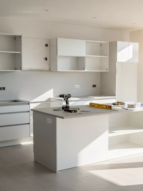 Pose d'une cuisine blanche dans une maison individuelle